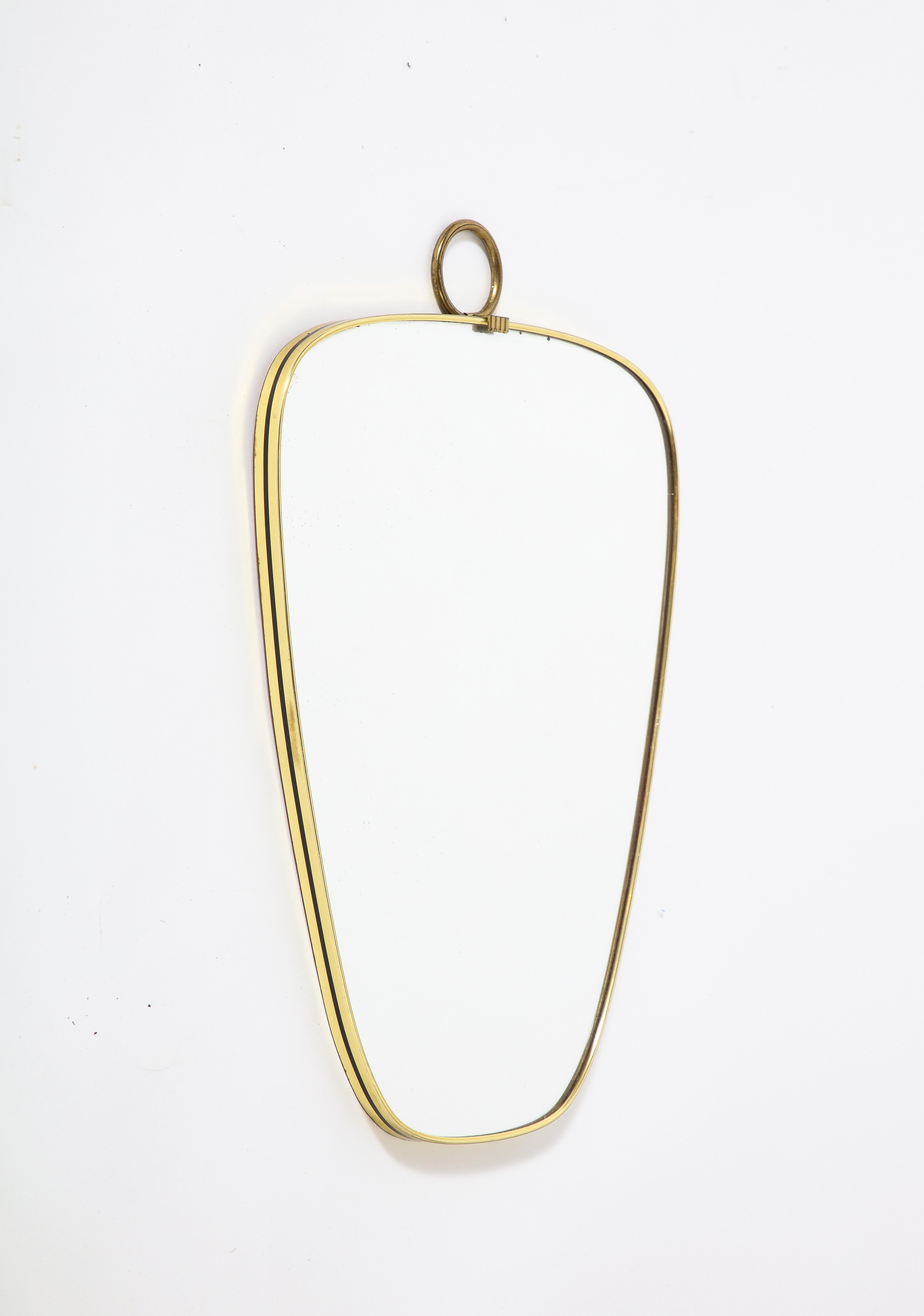 Mid-Century Modern Italian Modernist Petite Brass Shaped Mirror, Italy, circa 1970  For Sale