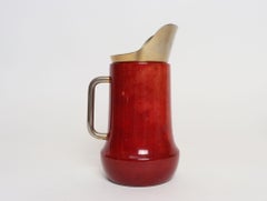 Italian Modernist Pitcher in Brass and Dyed Red Goatskin by Aldo Tura
