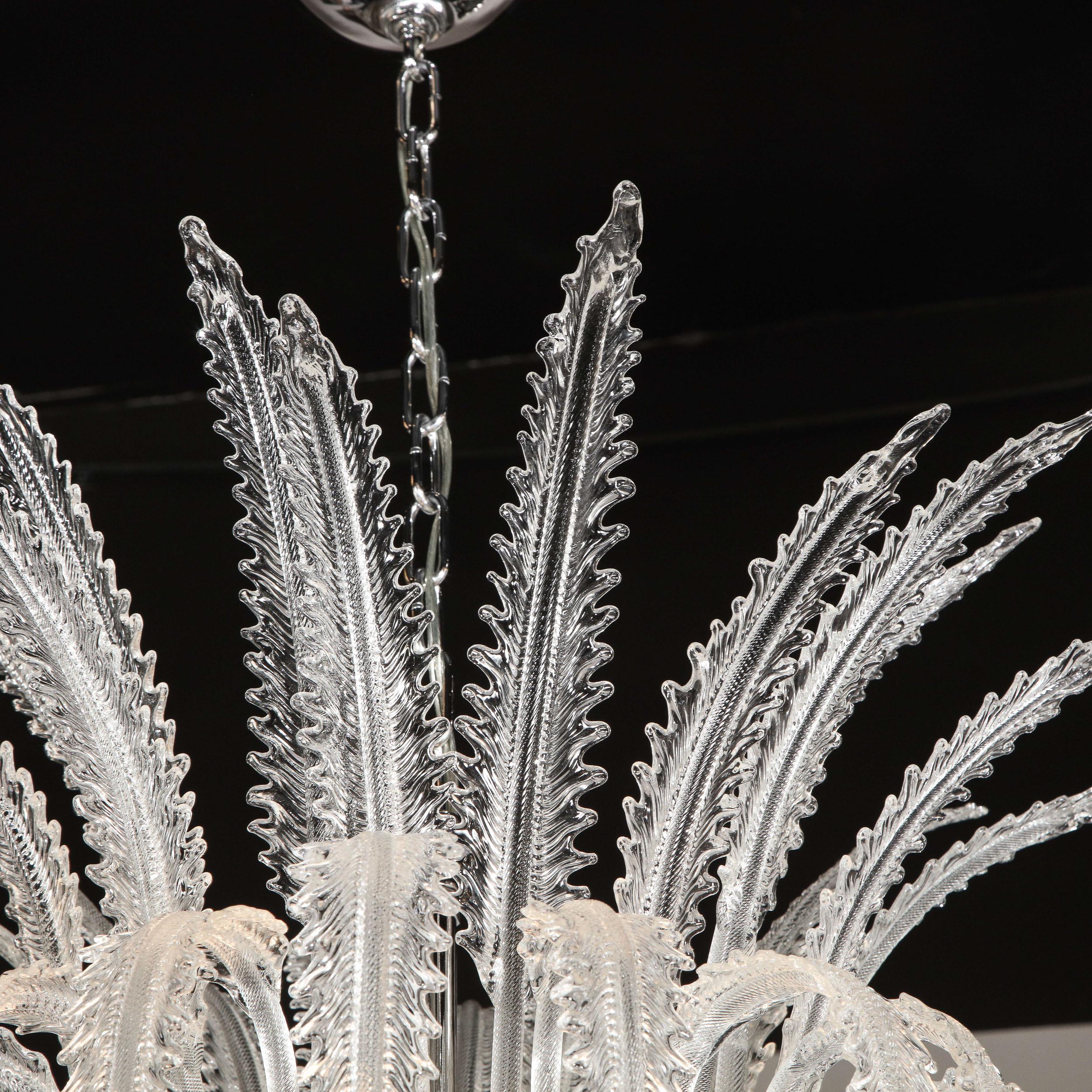 Italian Modernist Plume Form Translucent Murano Glass & Chrome Chandelier 4