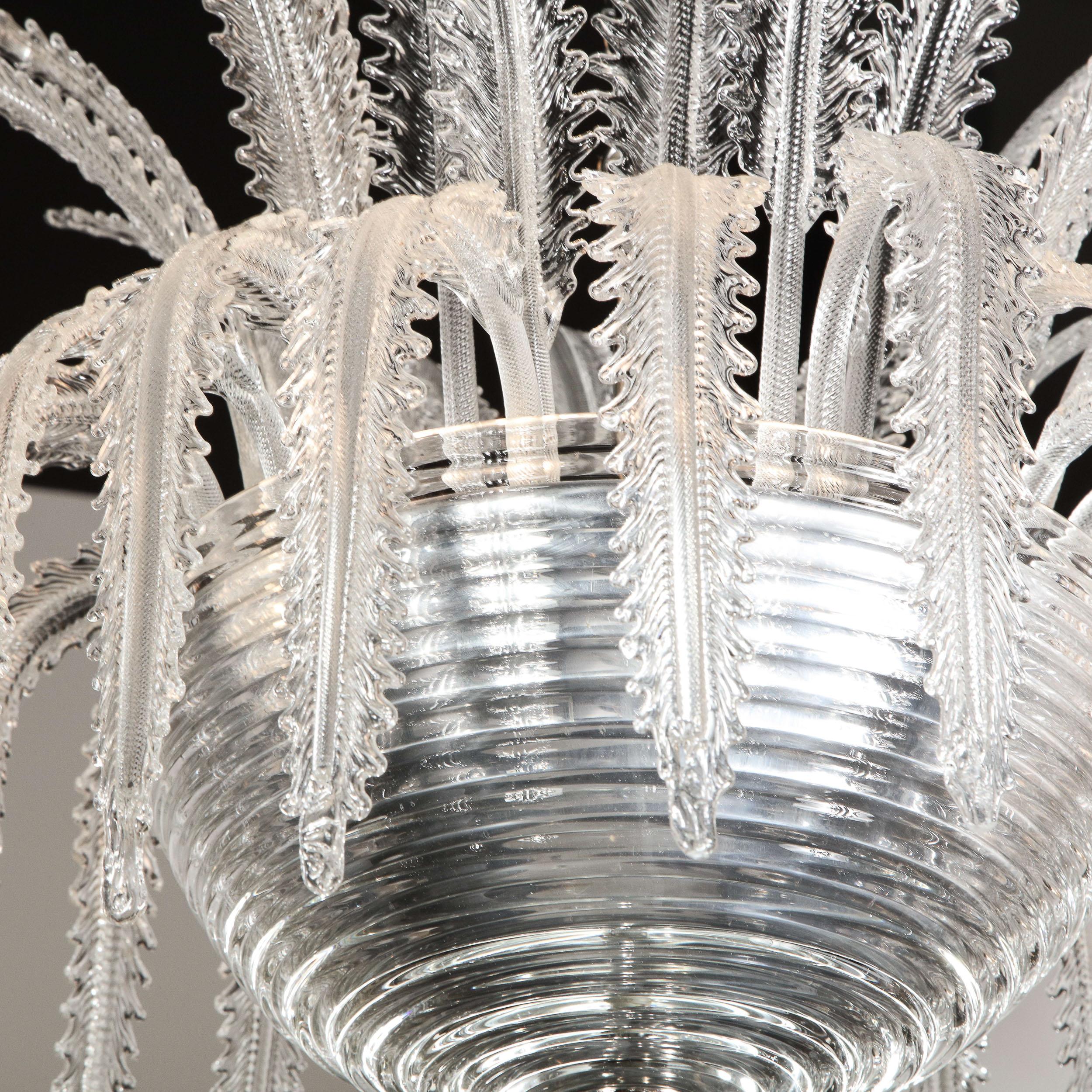 Italian Modernist Plume Form Translucent Murano Glass & Chrome Chandelier 7