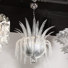 Italian Modernist Plume Form Translucent Murano Glass & Chrome Chandelier