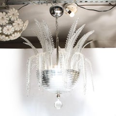 Italian Modernist Plume Form Translucent Murano Glass & Chrome Chandelier