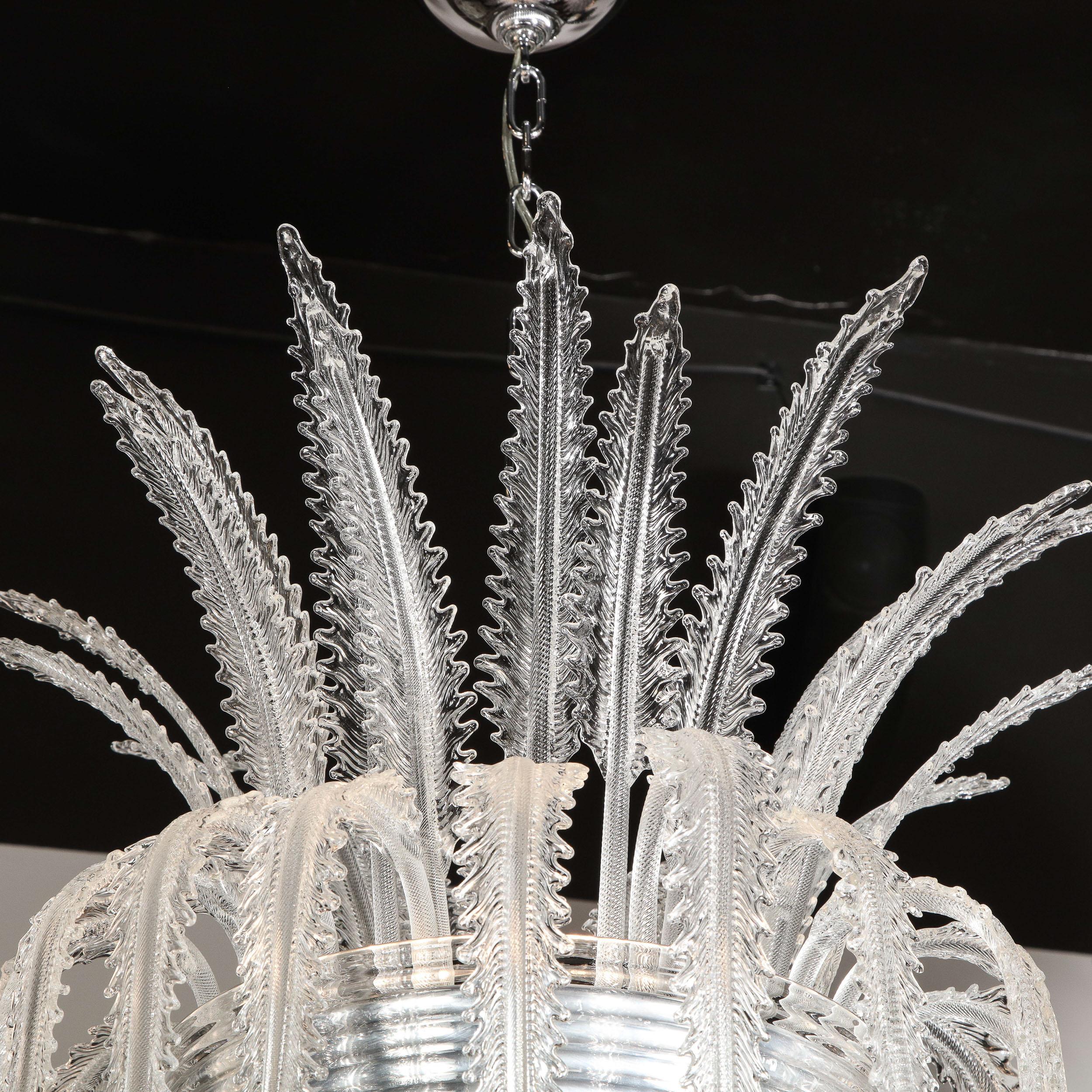 Blown Glass Italian Modernist Plume Form Translucent Murano Glass & Chrome Chandelier