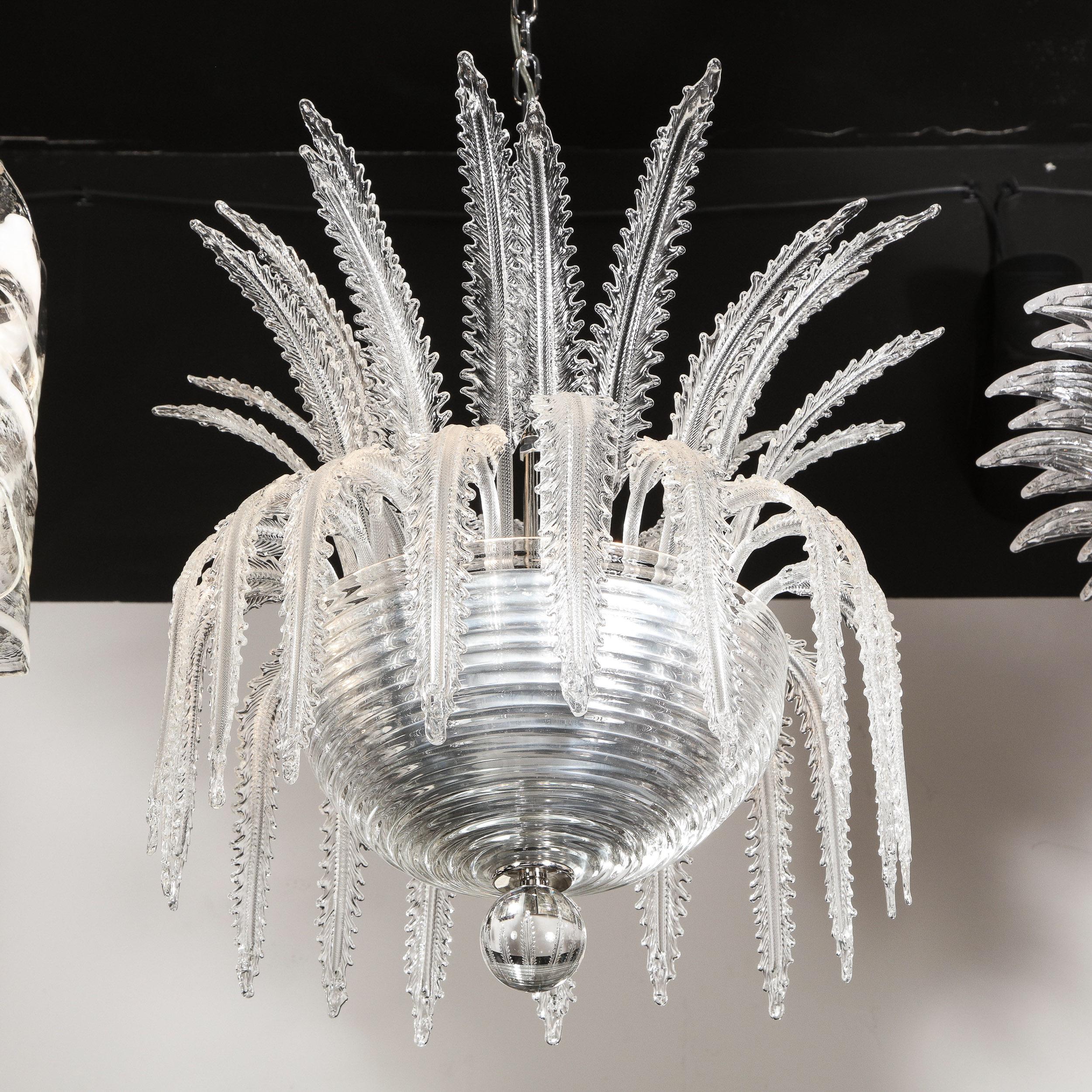 Italian Modernist Plume Form Translucent Murano Glass & Chrome Chandelier 2