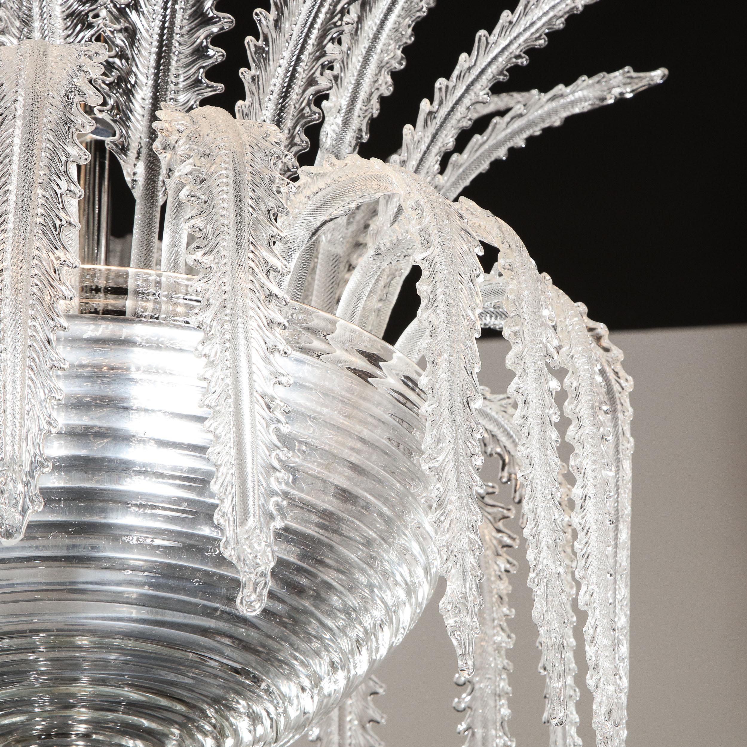 Italian Modernist Plume Form Translucent Murano Glass & Chrome Chandelier 3