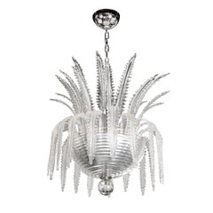 Italian Modernist Plume Form Translucent Murano Glass & Chrome Chandelier