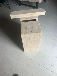 Italian Modernist Pylon Form Travertine Side Table C 1980