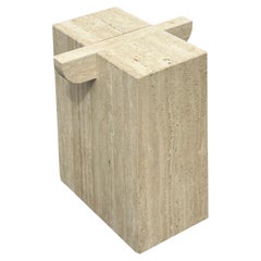 Italian Modernist Pylon Form Travertine Side Table C 1980