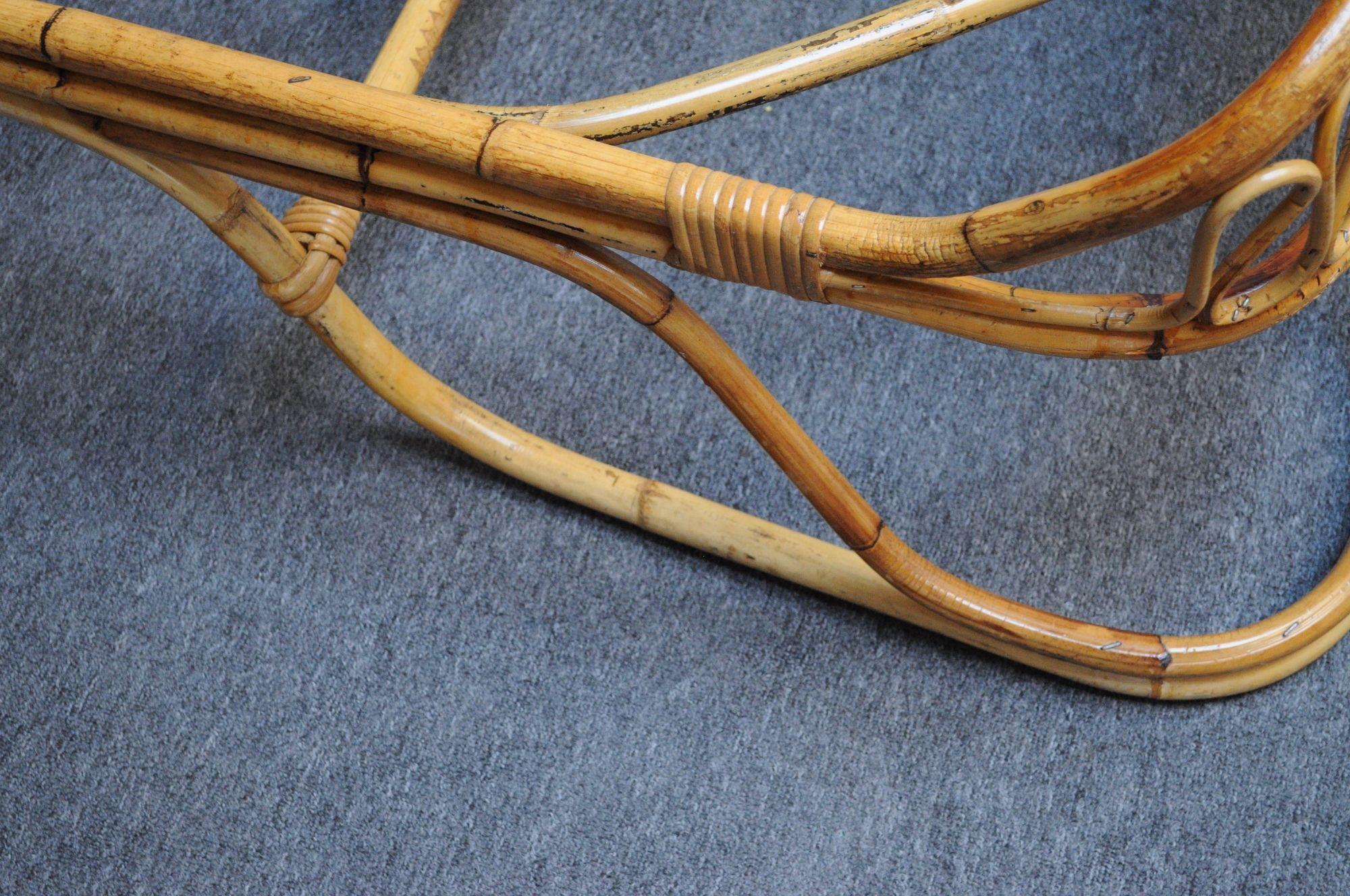 Italian Modernist Rattan and Bamboo Sleigh Daybed after Tito Agnoli for Bonacina For Sale 6