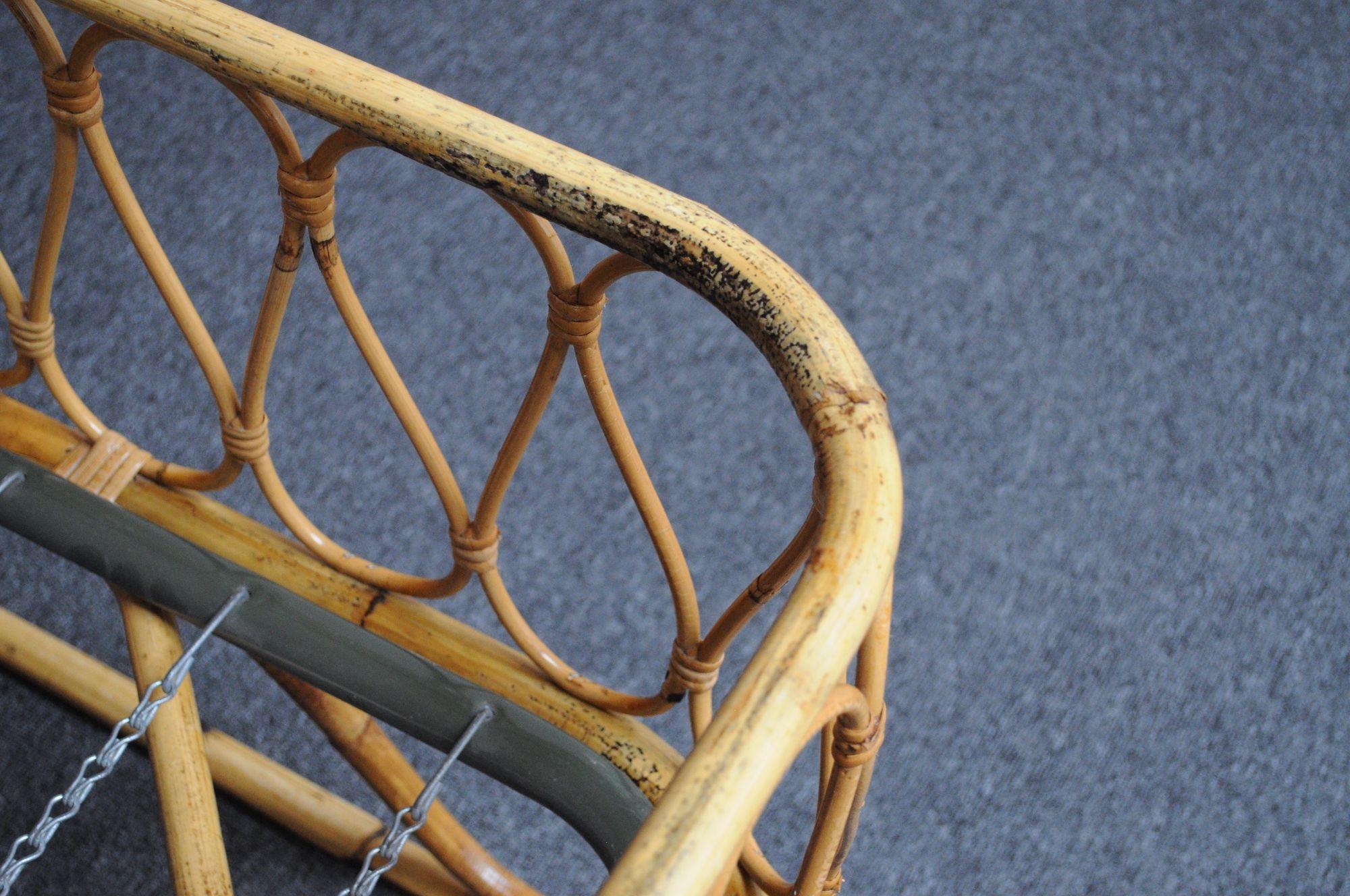 Italian Modernist Rattan and Bamboo Sleigh Daybed after Tito Agnoli for Bonacina For Sale 7