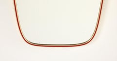 Italian Modernist Red Metal and Brass Framed Mirror, circa 1950