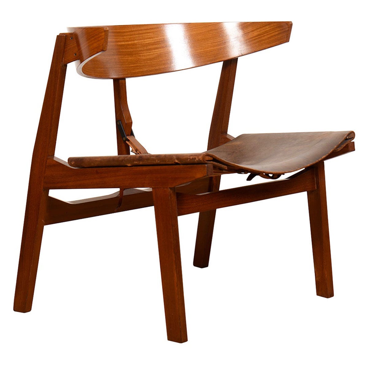 Italienischer modernistischer Ledersessel mit geschwungener Rückenlehne und Lounge-/Akzentlehne von Ico Parisi für MIM