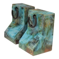 Fermalibri in ceramica modernista "Giardino marino" di Alvino Bagni per Raymor