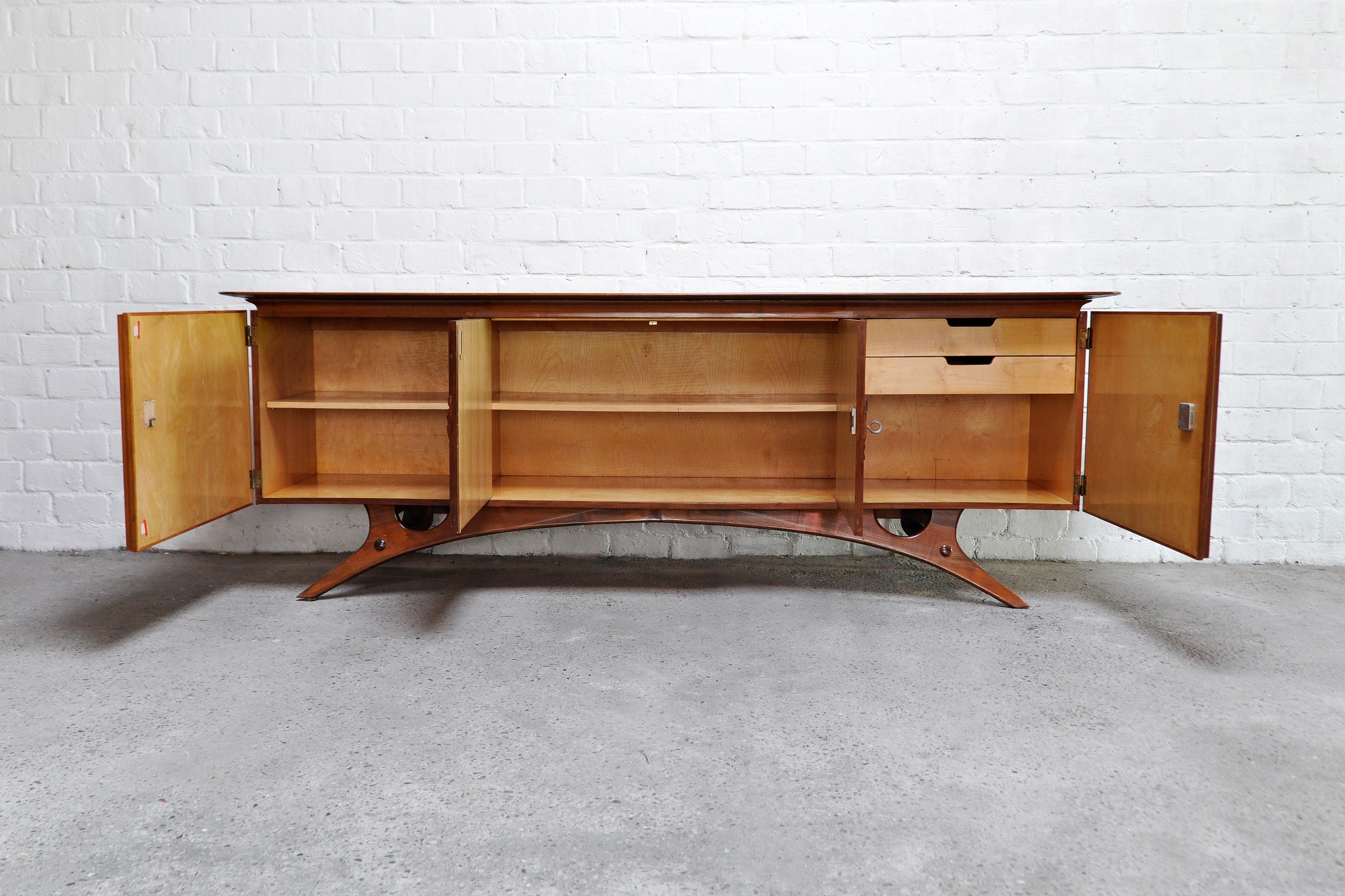 Mid-Century Modern Italian Modernist Sideboard with Bas-Relief Carving, 1960's