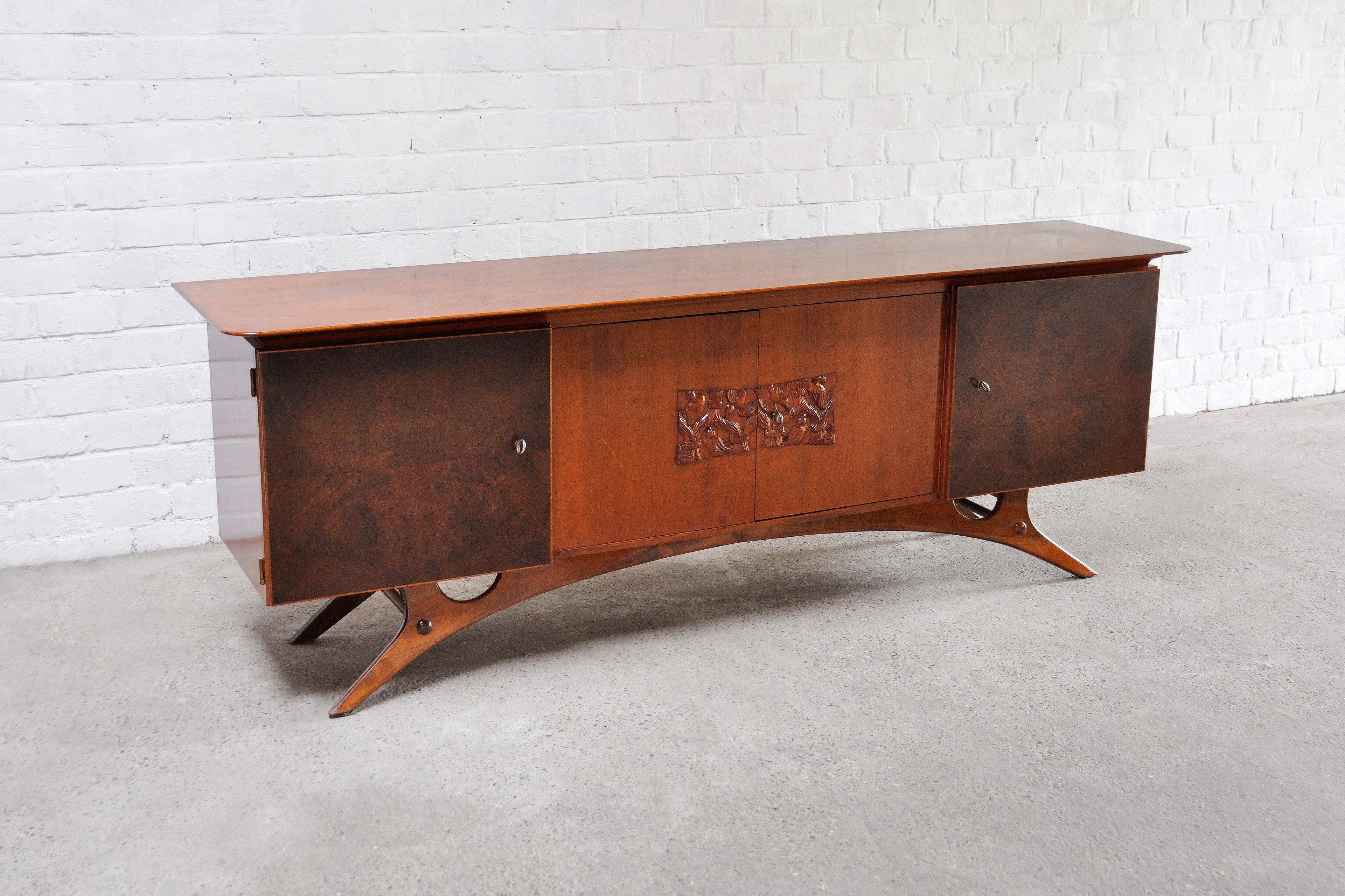 Italian Modernist Sideboard with Bas-Relief Carving, 1960's 1