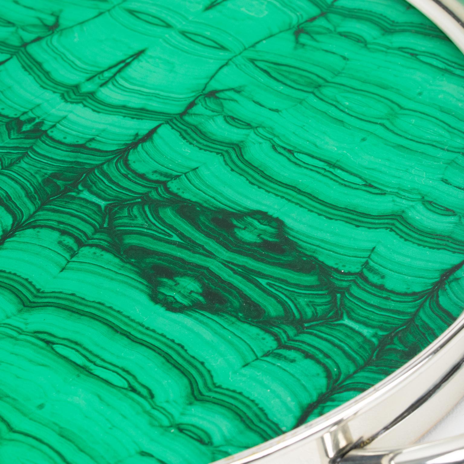 Italian Modernist Silver Plate and Malachite-like Serving Tray, 1970s 5