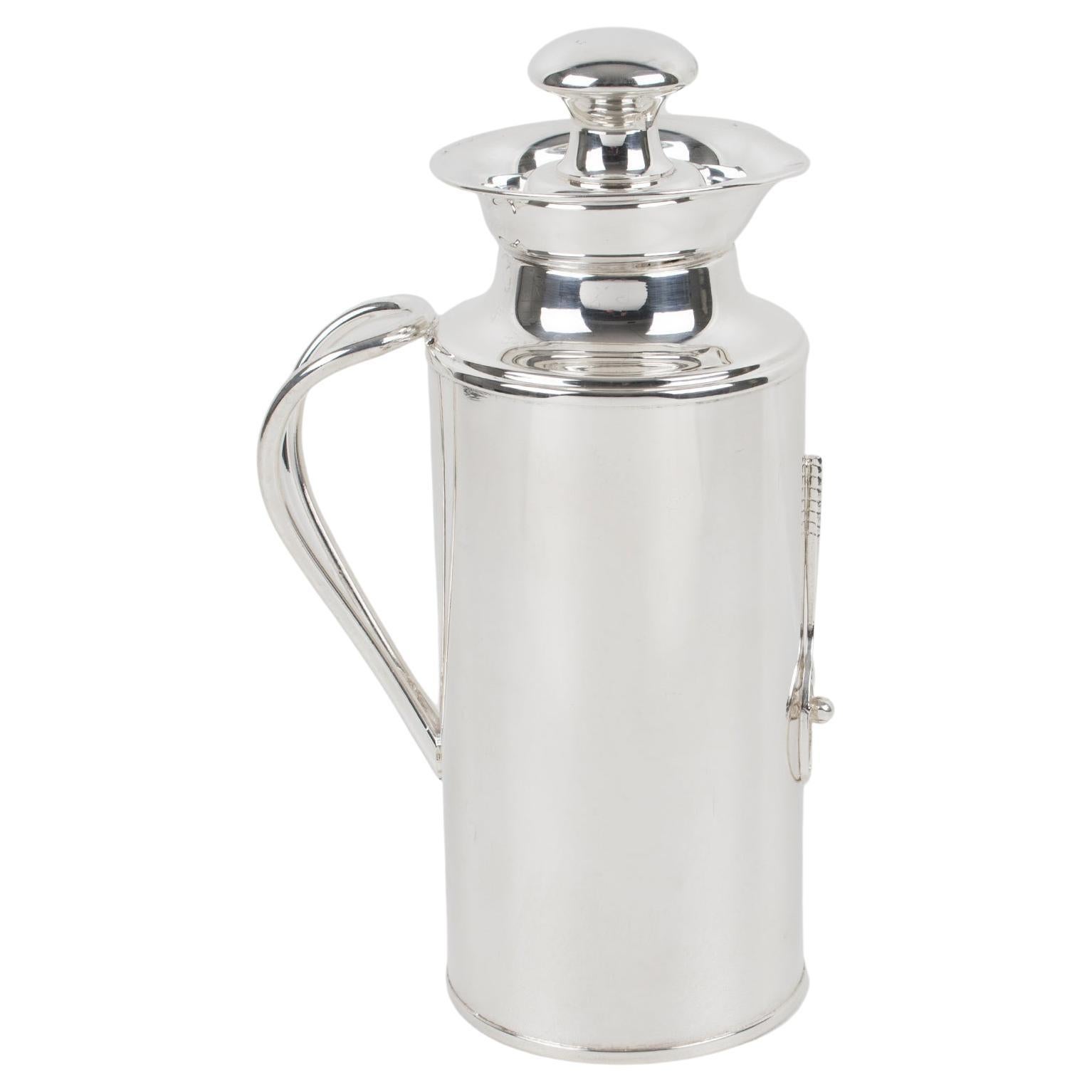 Silver Plate Thermos Insulated Decanter with Tennis Motif, Italy 1980s