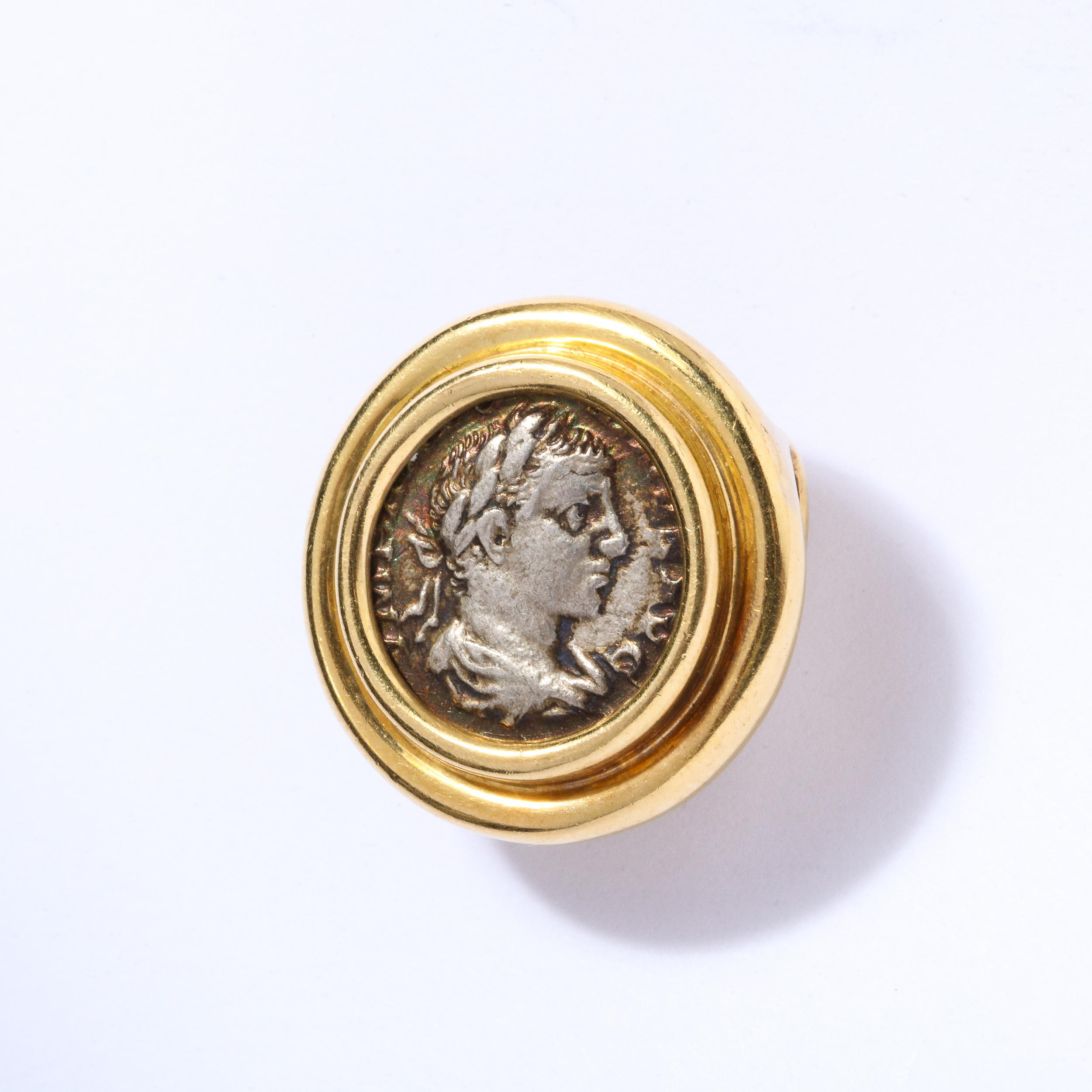 Italian Modernist Slide Pendant with Ancient Roman Figurative Coin in 18kt gold For Sale 5
