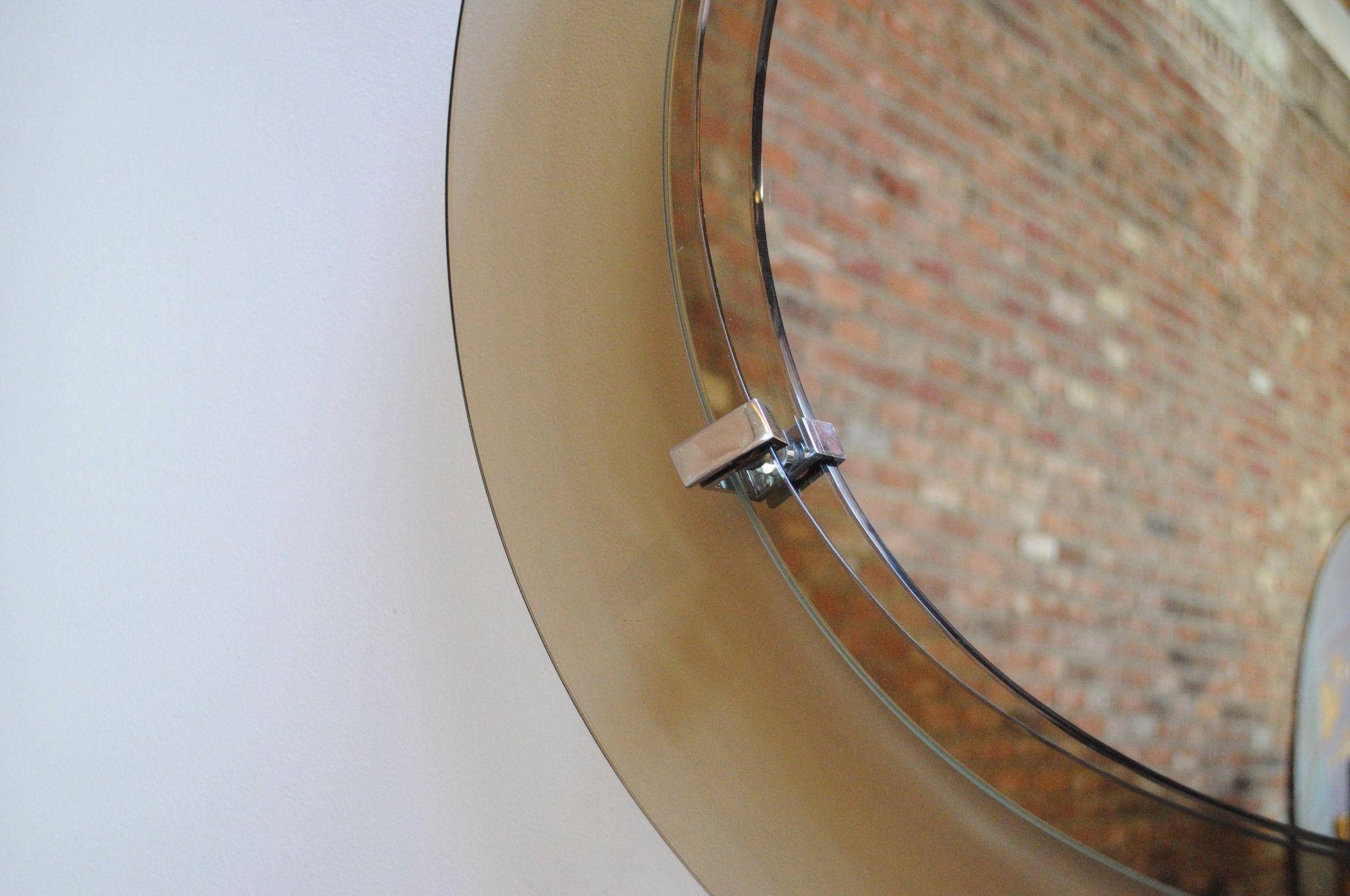 Italian Modernist Smoked Glass Circular Wall Mirror by Veca For Sale 8