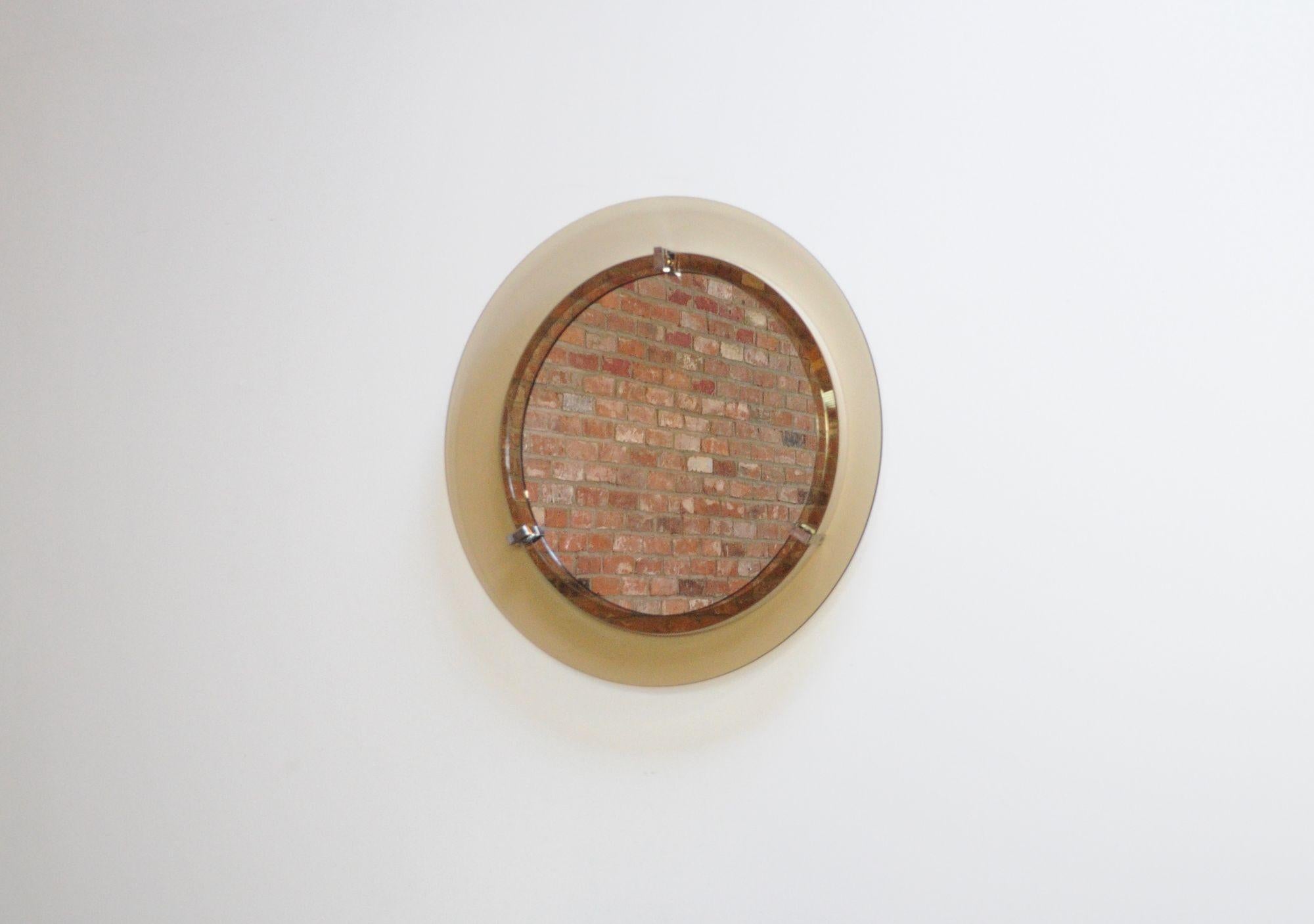 Mid-Century Modern Italian Modernist Smoked Glass Circular Wall Mirror by Veca For Sale
