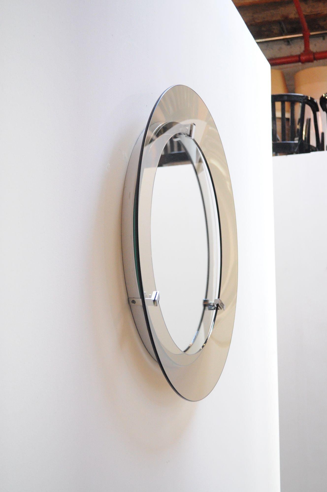 Mid-20th Century Italian Modernist Smoked Glass Circular Wall Mirror by Veca For Sale