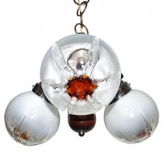 Italian Modernist Sputnik Murano Mazzega Amber Artglass Chrome & Wood Chandelier