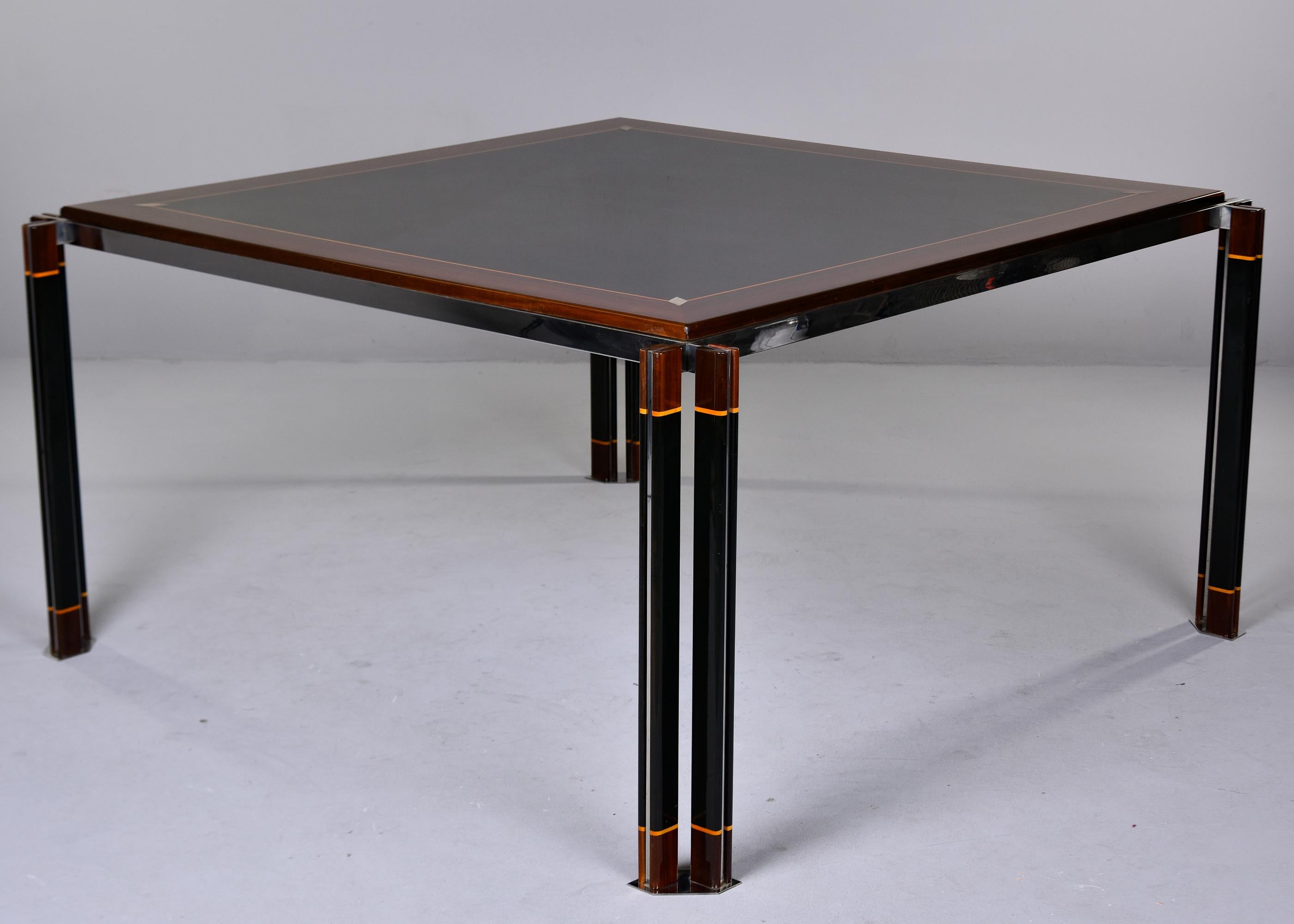 Italian Modernist Square Dining Table with Steel Detailing by Paolo Barracchia For Sale 4