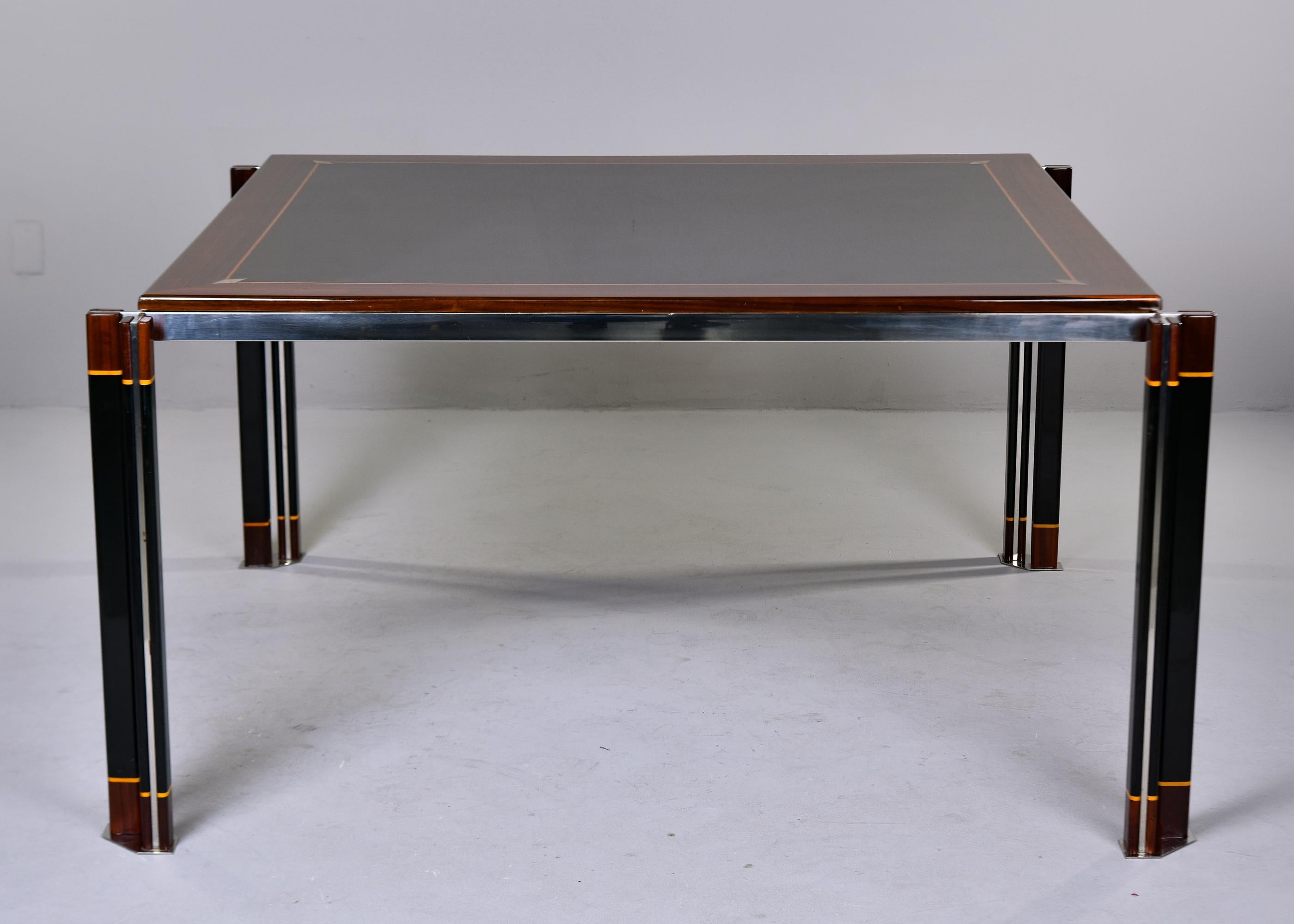 Italian Modernist Square Dining Table with Steel Detailing by Paolo Barracchia For Sale 5