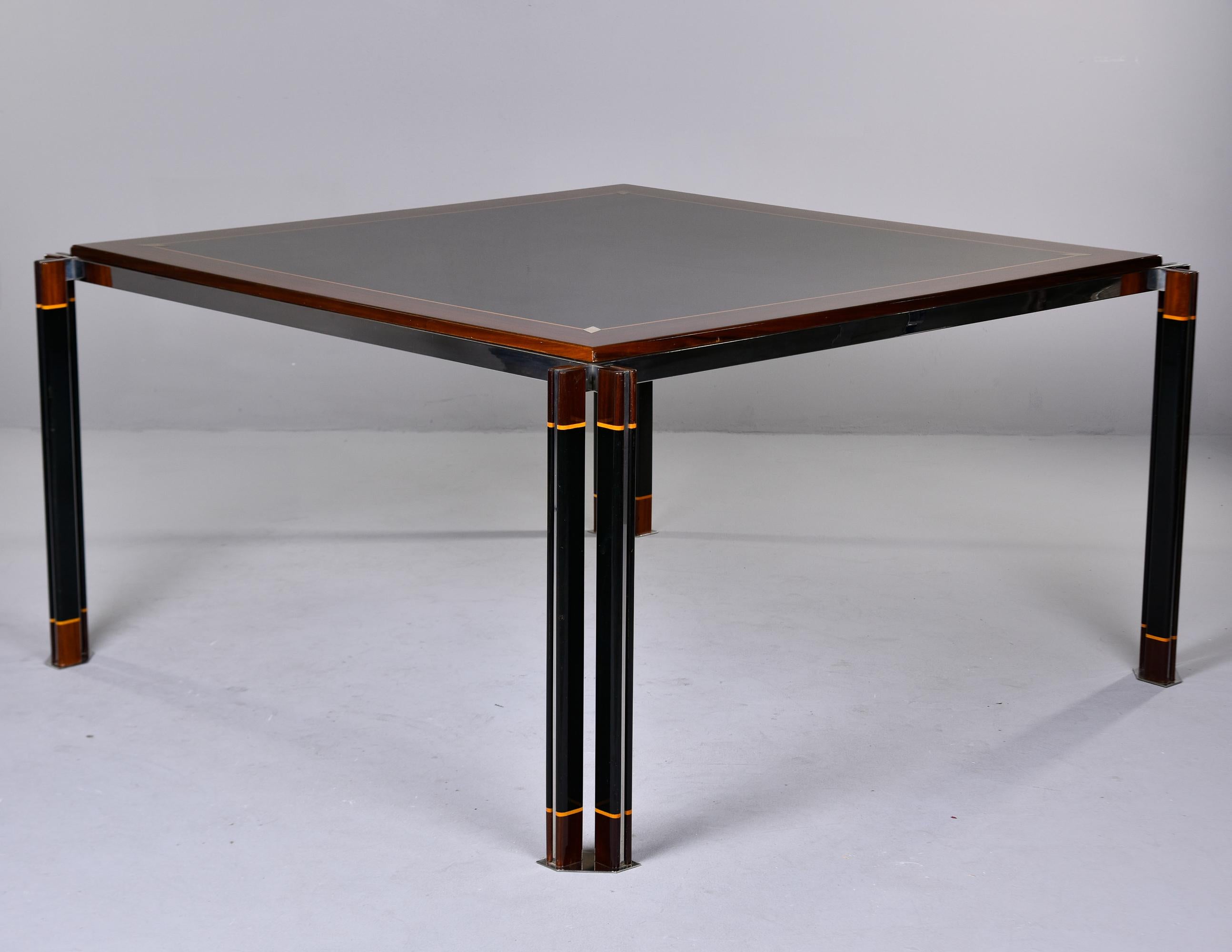 20th Century Italian Modernist Square Dining Table with Steel Detailing by Paolo Barracchia For Sale