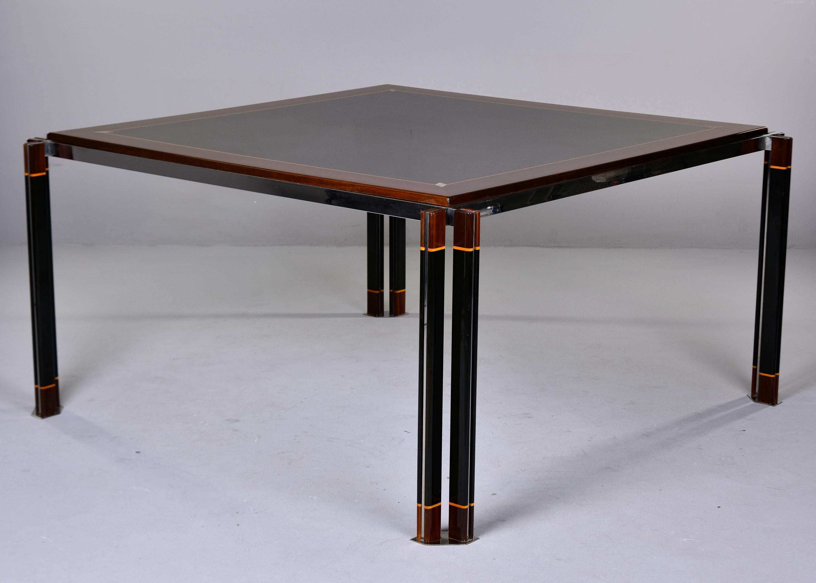 Italian Modernist Square Dining Table with Steel Detailing by Paolo Barracchia For Sale 3