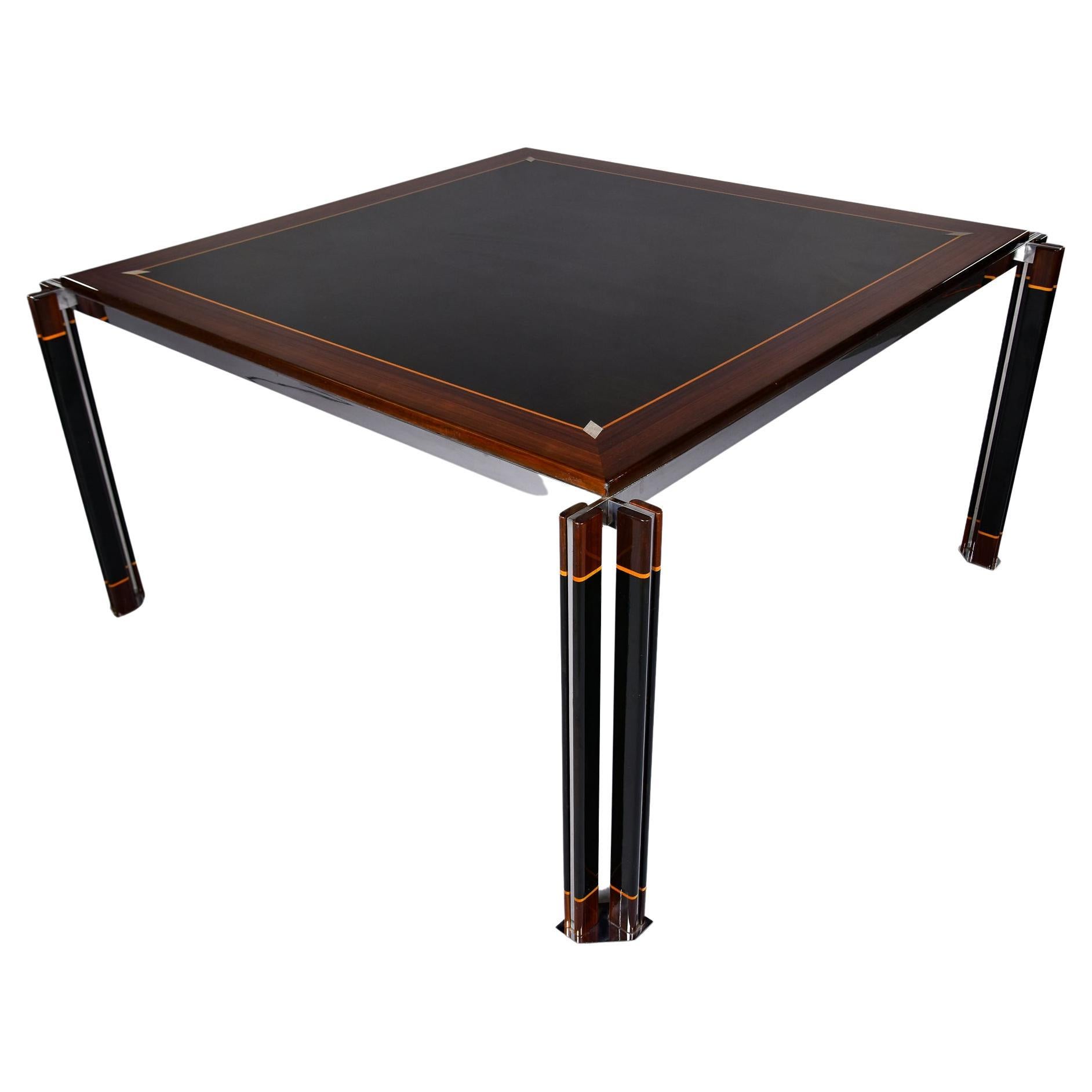 Italian Modernist Square Dining Table with Steel Detailing by Paolo Barracchia For Sale