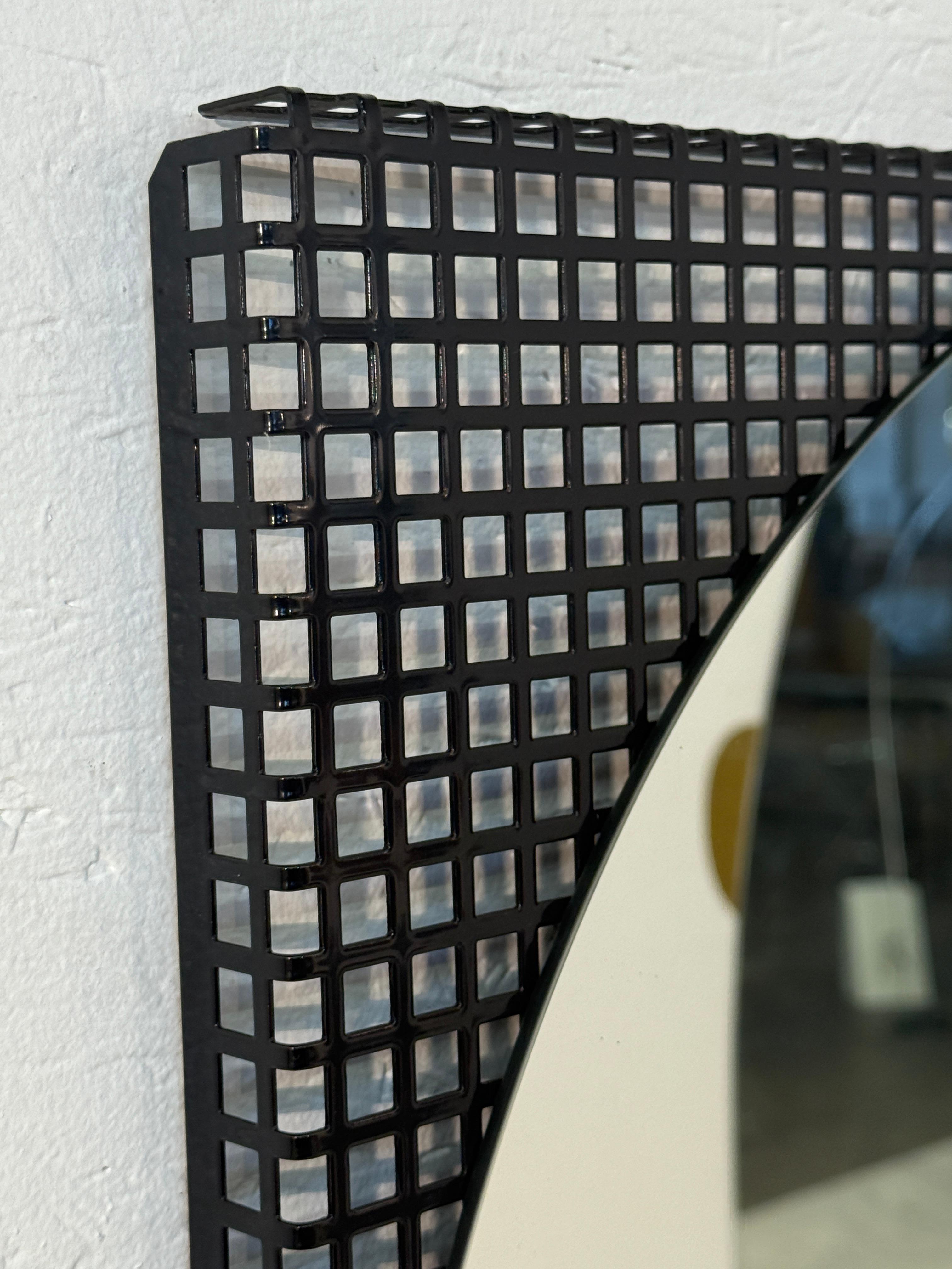 Late 20th Century Italian Modernist Square Mirror with Grid Frame, 1980s For Sale
