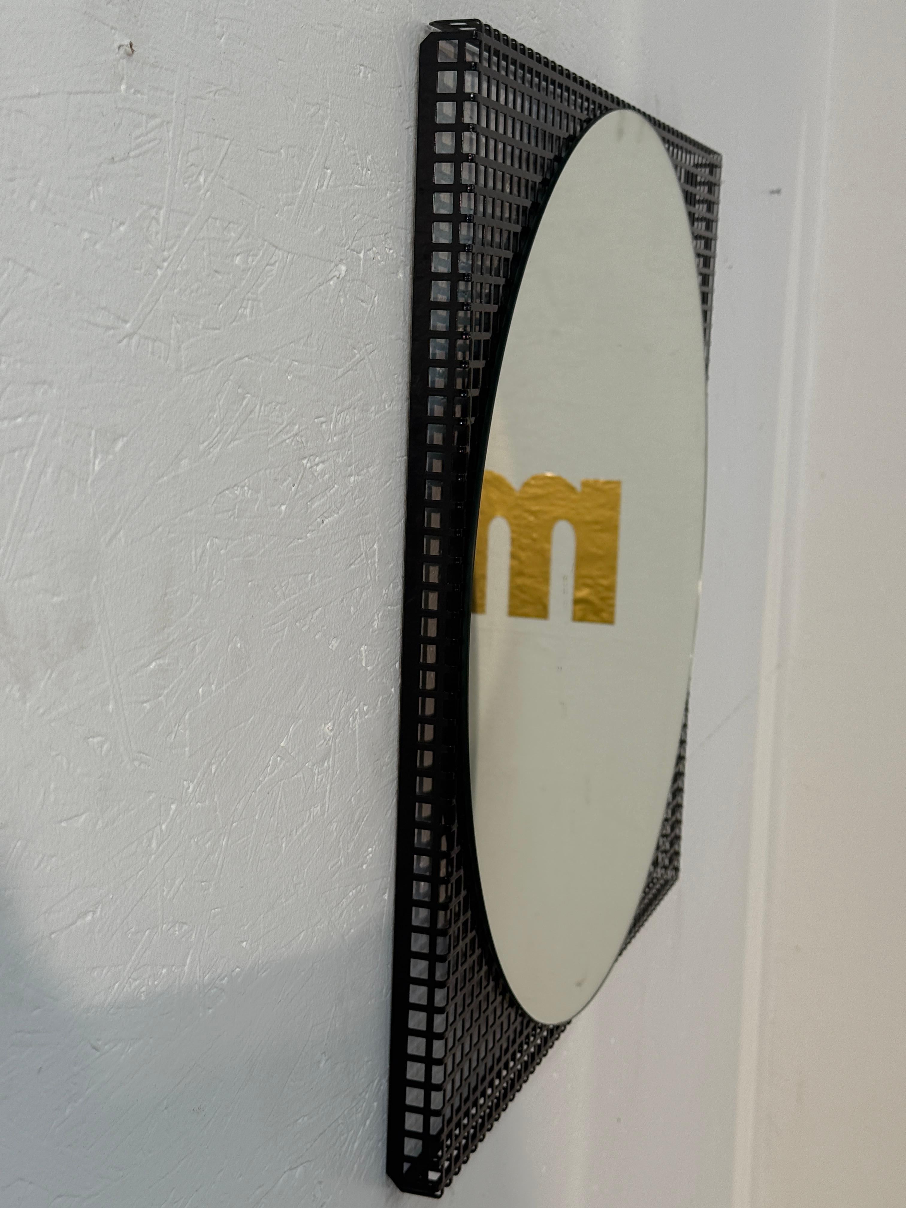 Metal Italian Modernist Square Mirror with Grid Frame, 1980s For Sale
