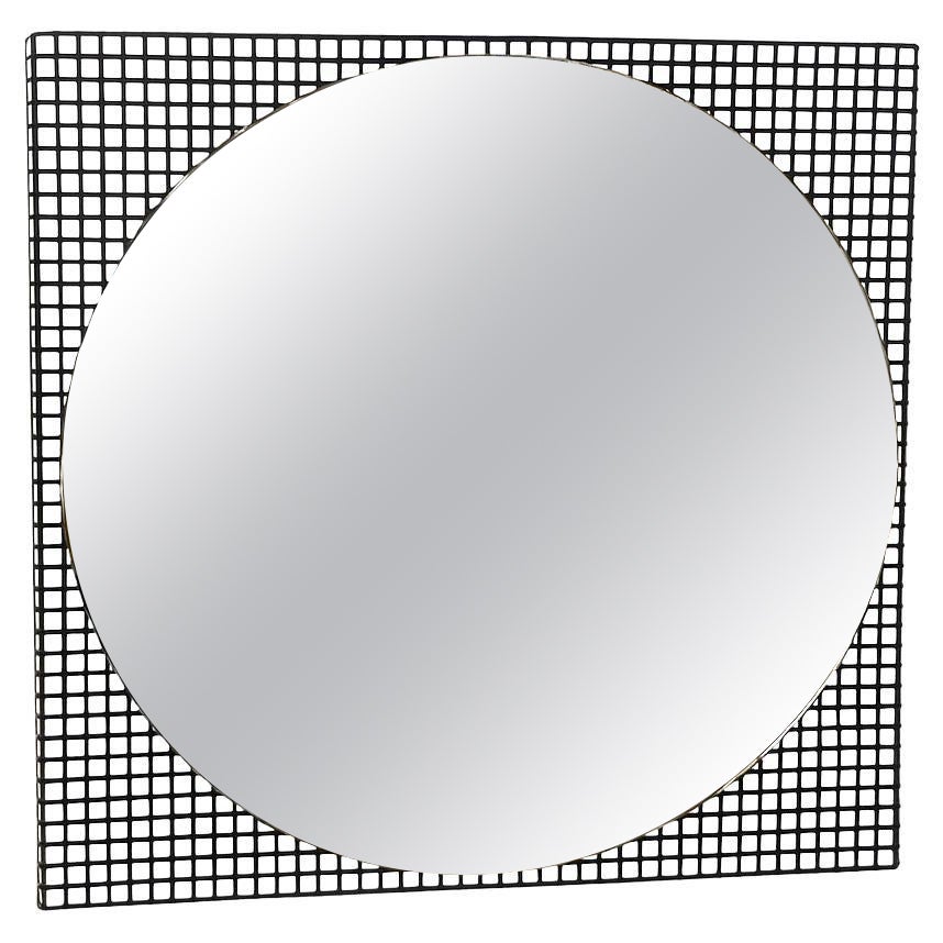 Italian Modernist Square Mirror with Grid Frame, 1980s For Sale