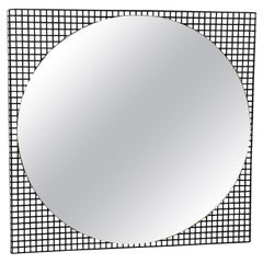 Italian Modernist Square Mirror with Grid Frame, 1980s
