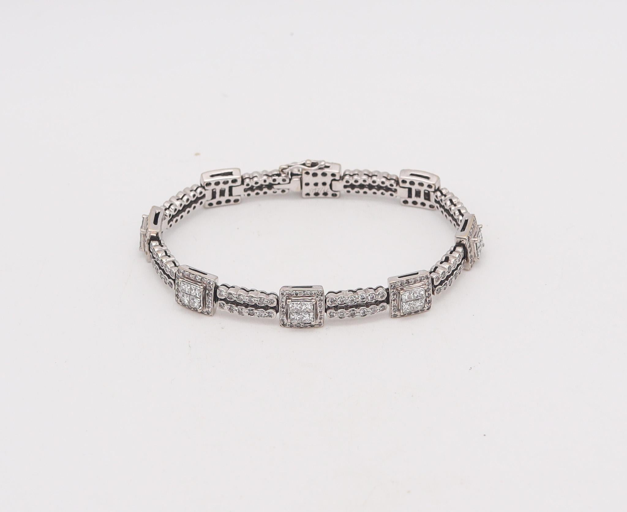 Brilliant Cut Italian Modernist Station Bracelet In 18Kt White Gold With 7.44 Ctw In Diamonds For Sale