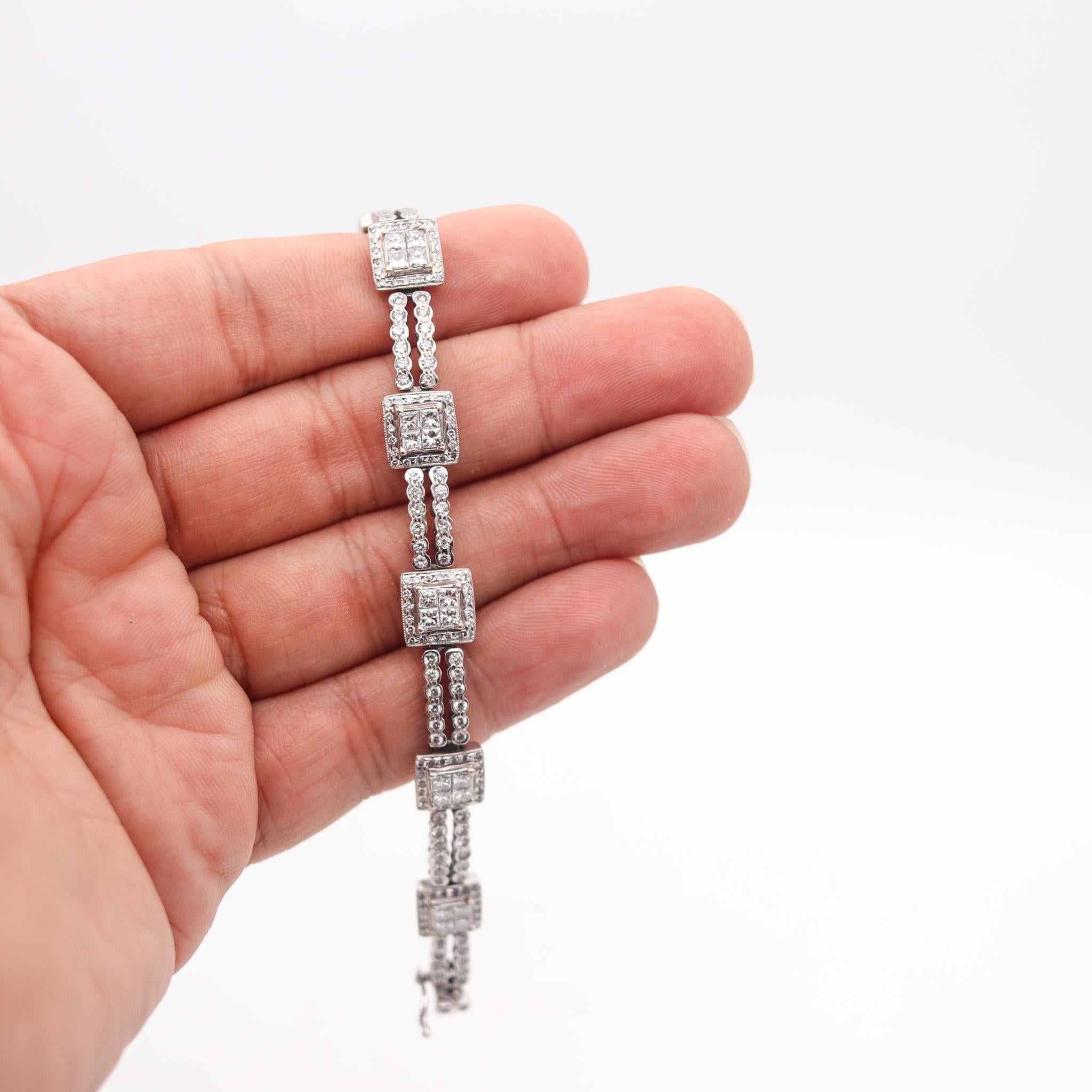 Italian Modernist Station Bracelet In 18Kt White Gold With 7.44 Ctw In Diamonds For Sale 4