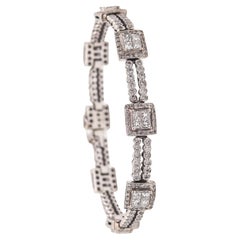 Italian Modernist Station Bracelet In 18Kt White Gold With 7.44 Ctw In Diamonds