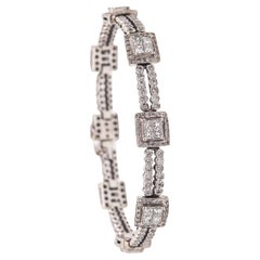 Italian Modernist Station Bracelet In 18Kt White Gold With 7.44 Ctw In Diamonds