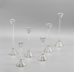 Italian Modernist Sterling Silver Set Of Six Candlesticks By Carlo Masini