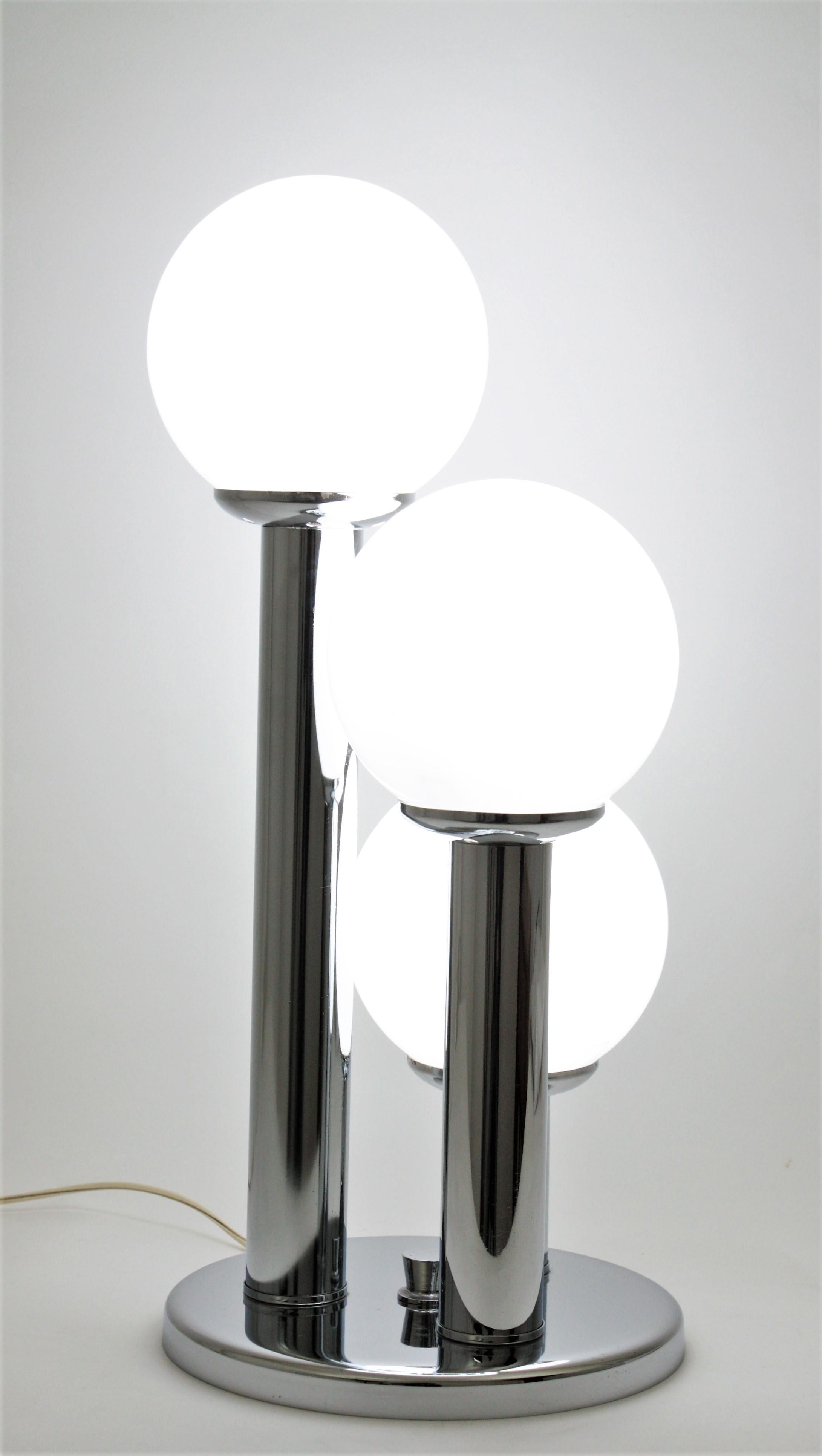Italian Modernist Stilnovo Style Chrome Table Lamp with Three Glass Globe Shades 5