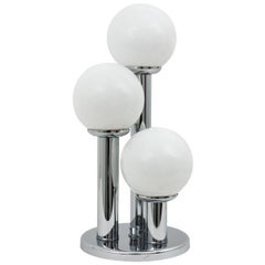 Italian Modernist Stilnovo Style Chrome Table Lamp with Three Glass Globe Shades