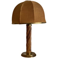 Lampe de table moderniste italienne:: laiton:: bambou:: tissu:: Italie:: années 60