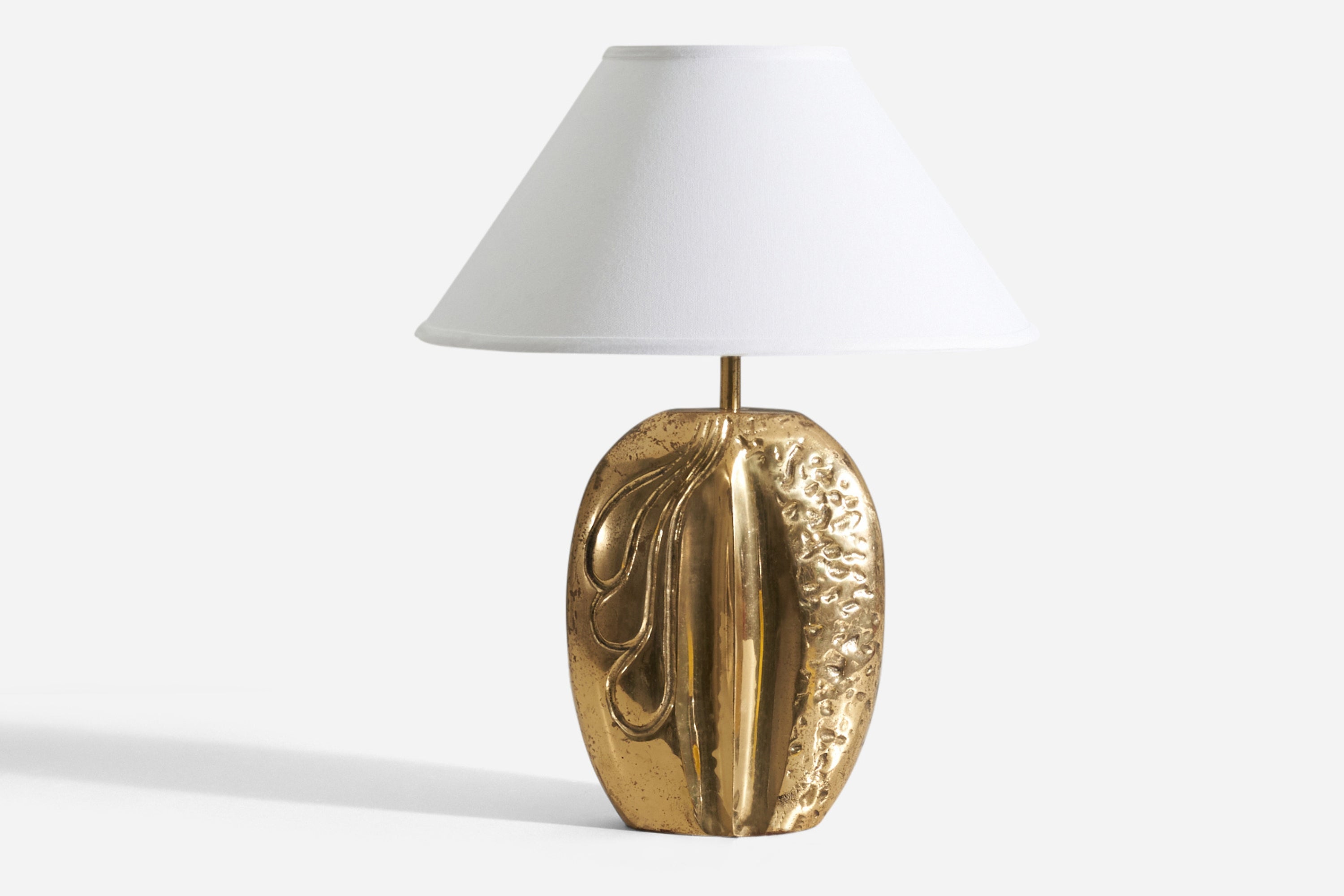 Lampe de bureau italienne moderniste, laiton plaqué or, tissu, Italie, années 1960