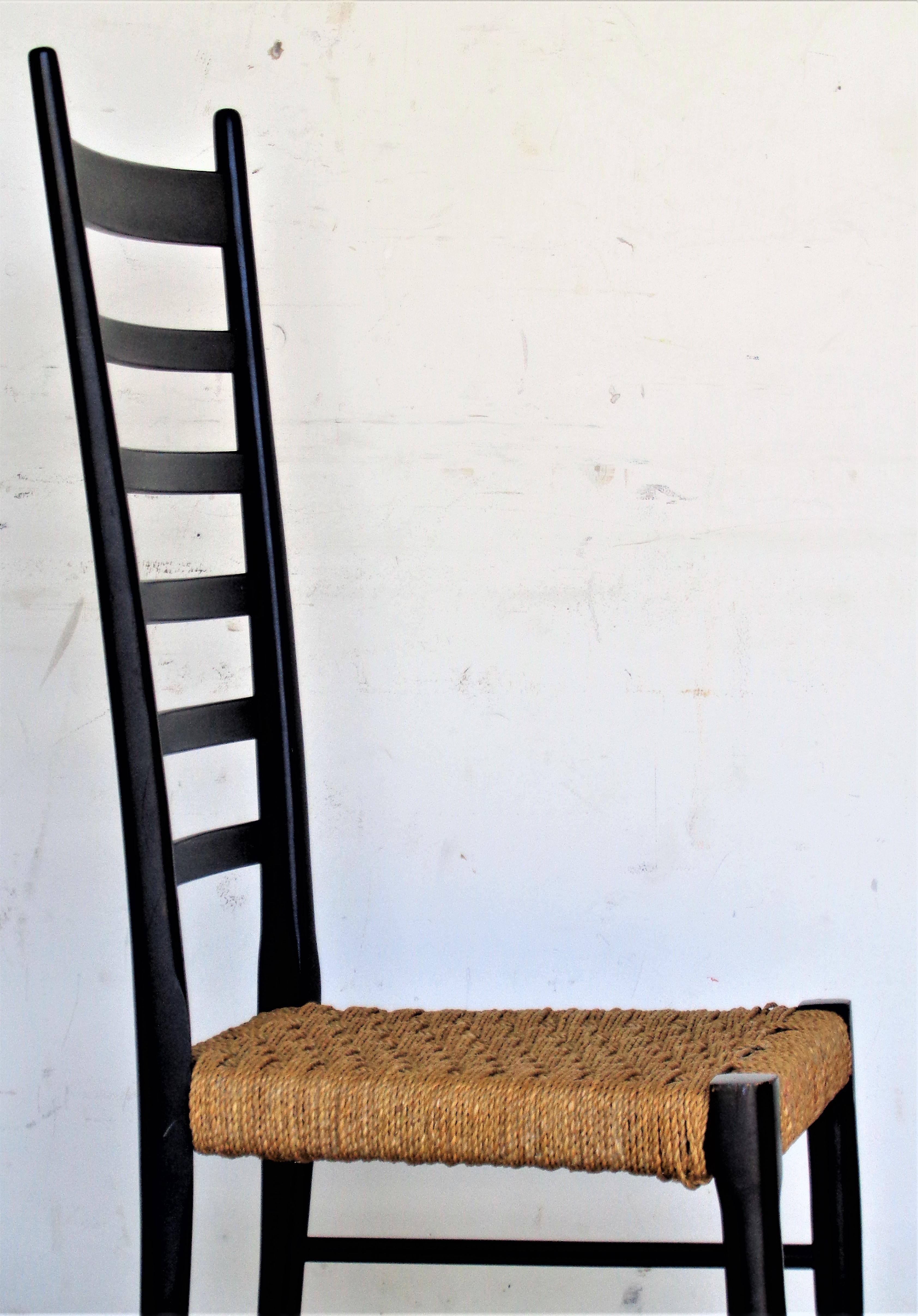 Rush  Tall Ladder Back Chair in the Style of Gio Ponti, Italy