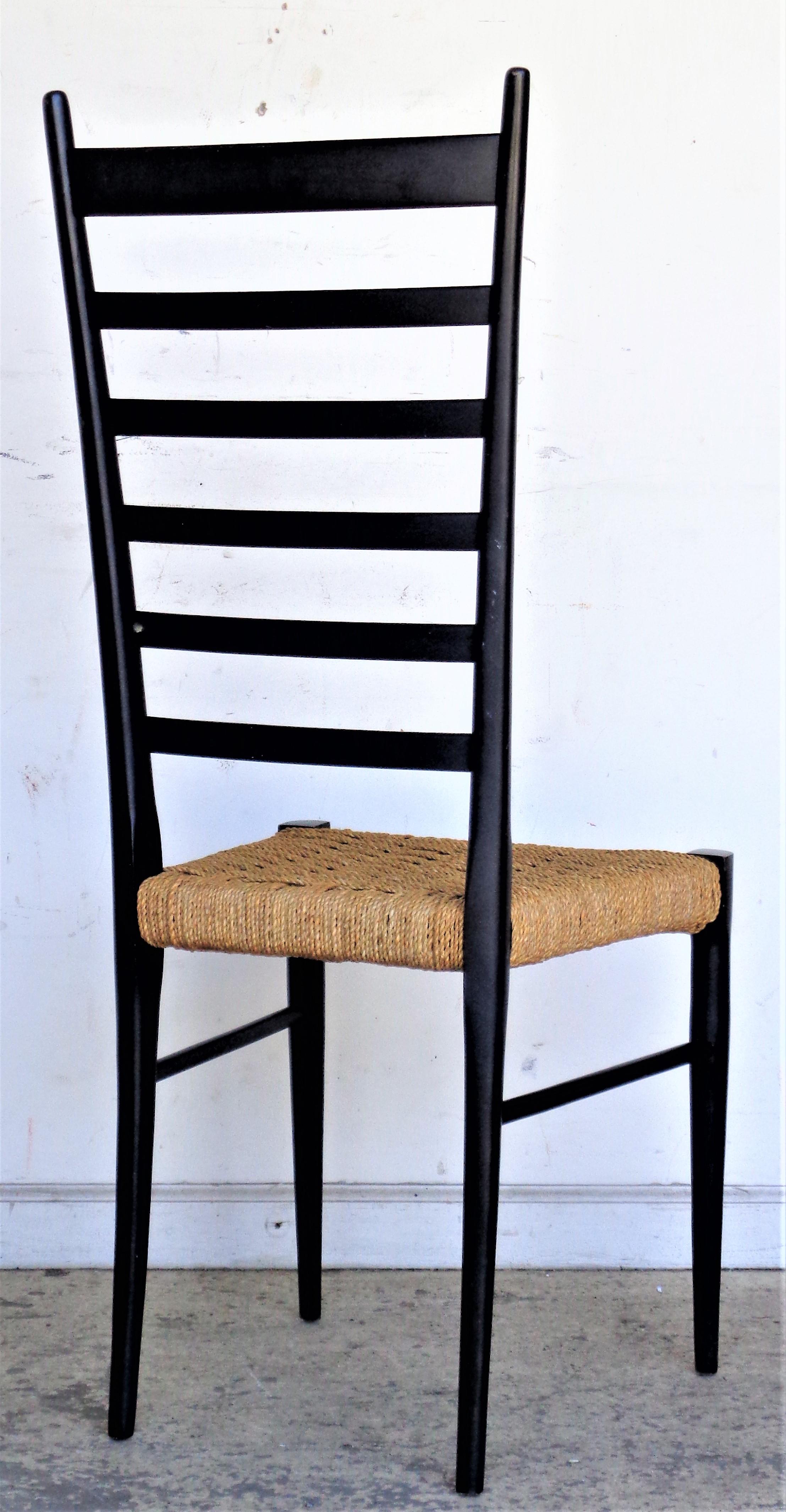 Lacquered  Tall Ladder Back Chair in the Style of Gio Ponti, Italy