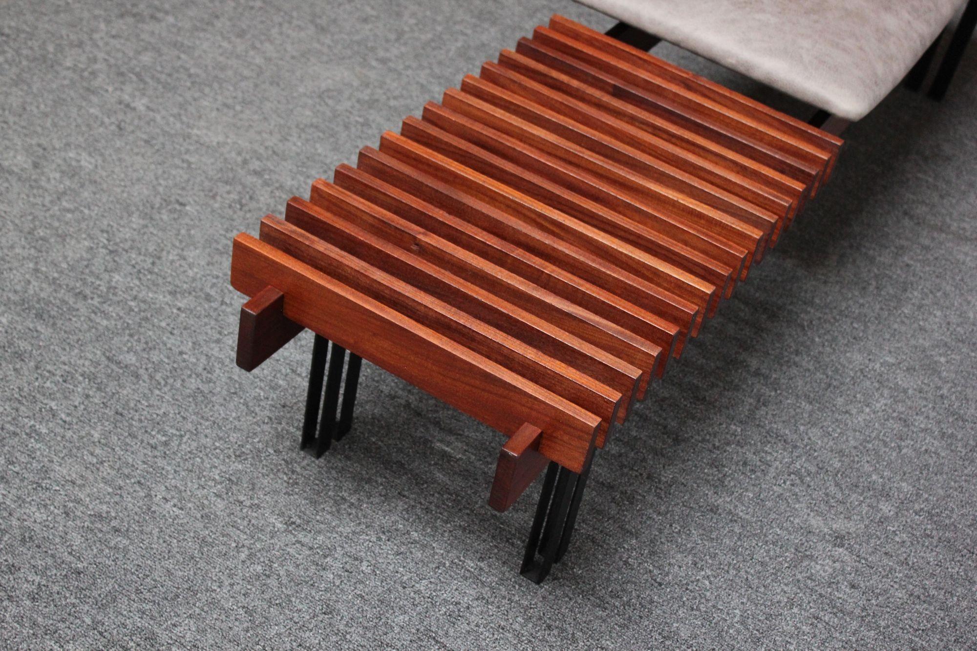 Italian Modernist Teak and Leather Bench by Inge and Luciano Rubino For Sale 6