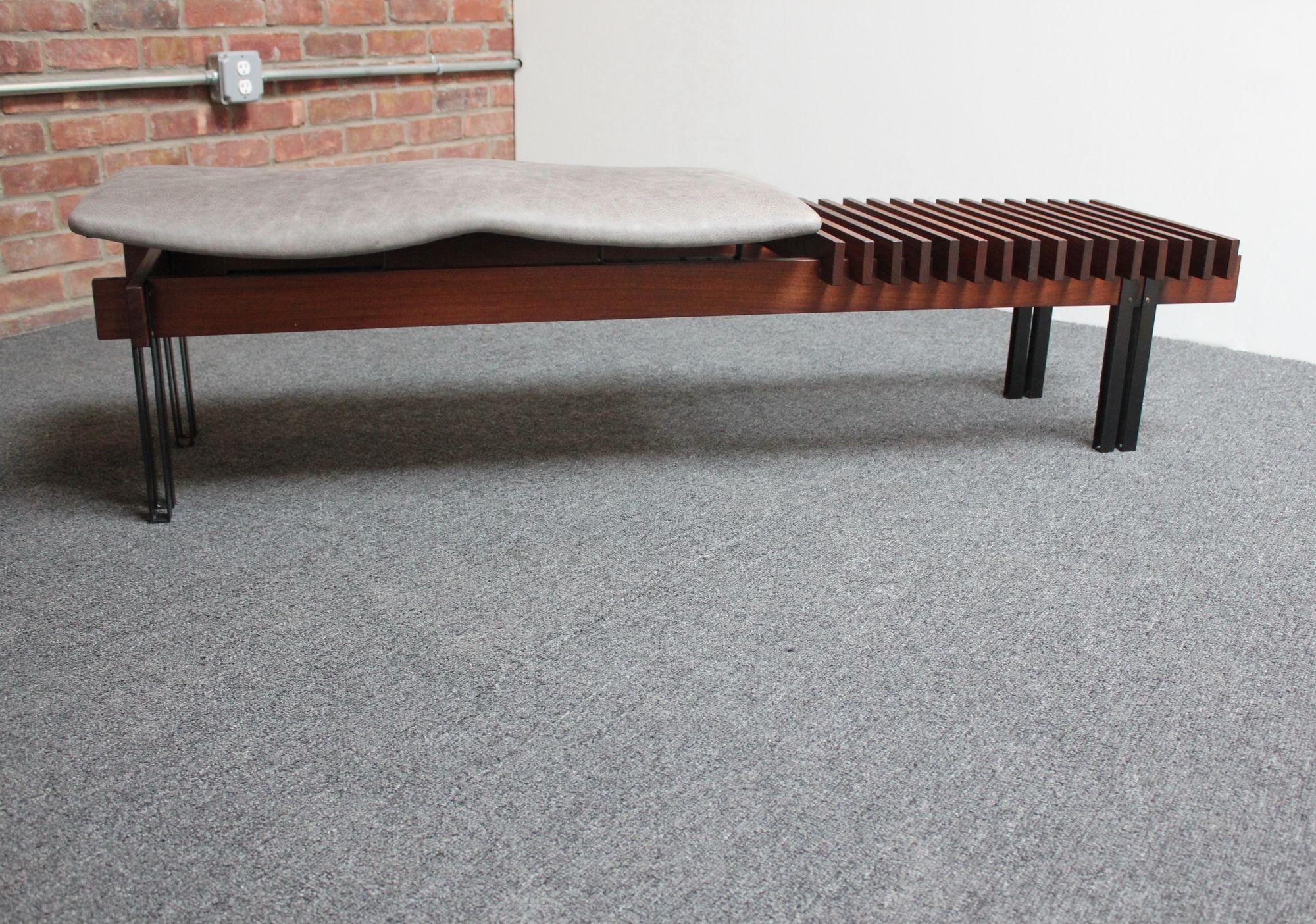 Italian Modernist Teak and Leather Bench by Inge and Luciano Rubino For Sale 11