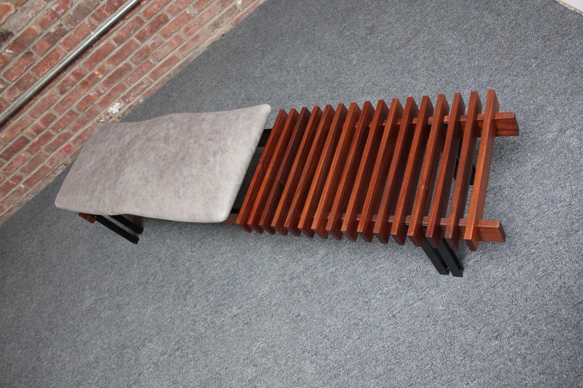 Italian Modernist Teak and Leather Bench by Inge and Luciano Rubino For Sale 13