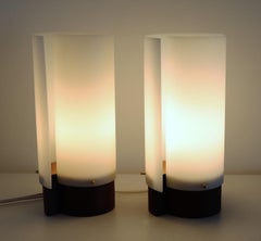Italian Modernist Teakwood Table Lamps with Methacrylic Curved Shades, 1950s